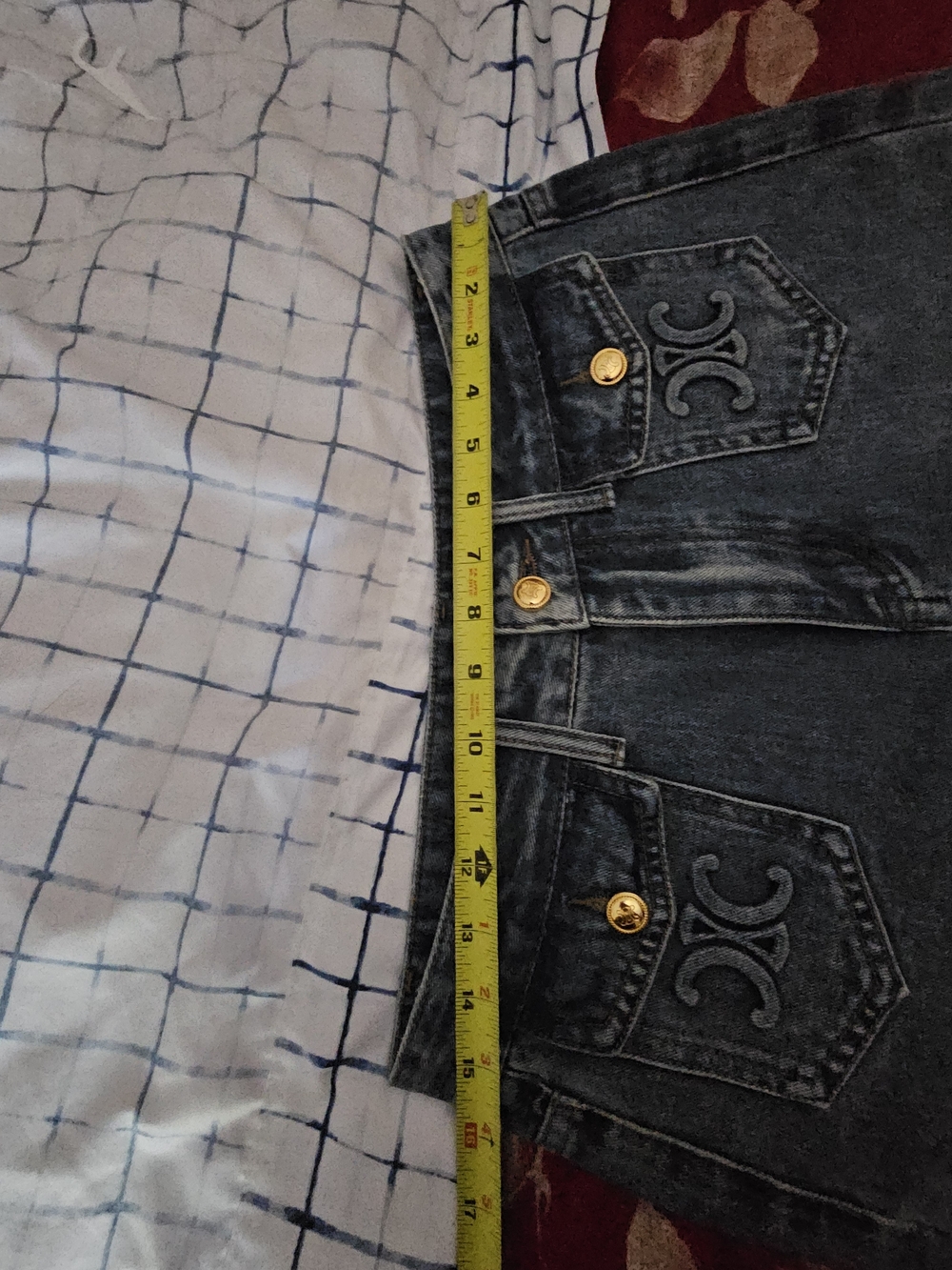 Celine Women’s Dark Wash Denim Jeans with Gold Buttons
